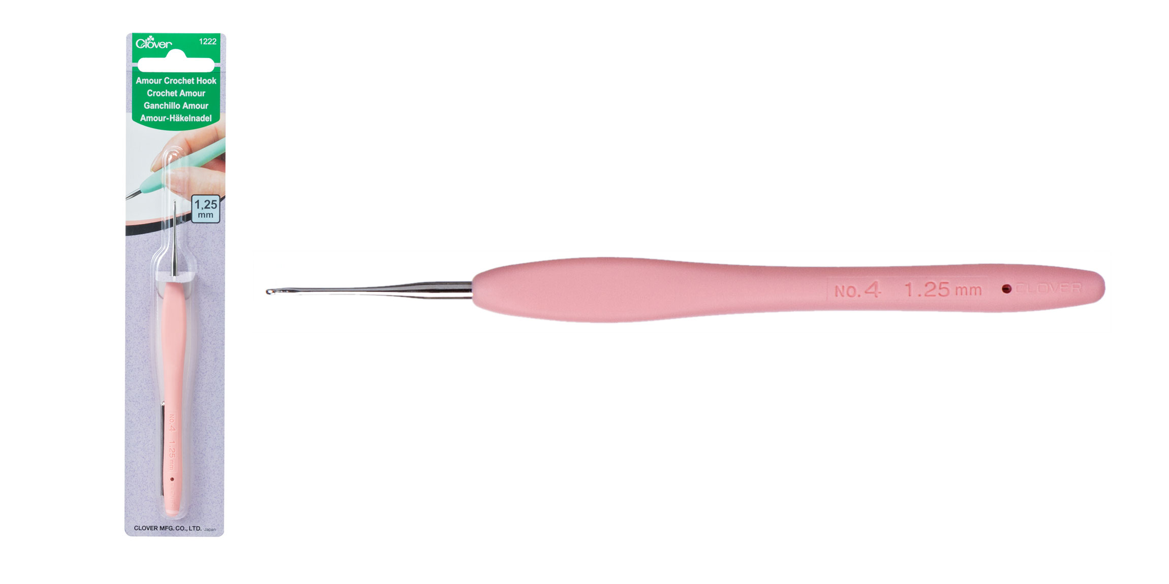 Clover Amour, 1,25 mm heegelnõel ergonoomilise käepidemega