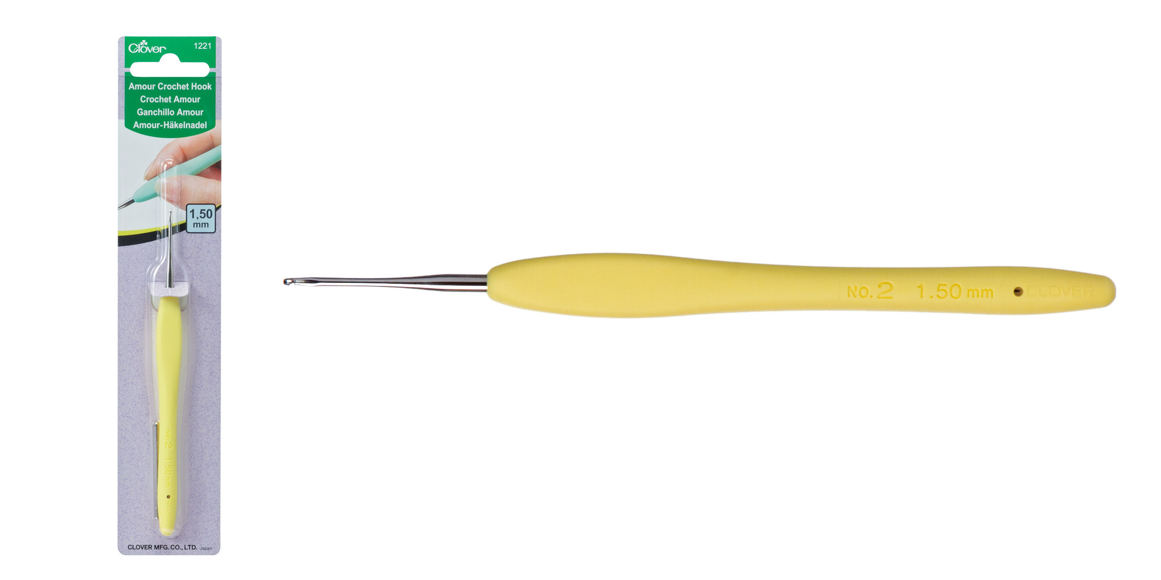 Clover Amour, 1,5 mm heegelnõel ergonoomilise käepidemega
