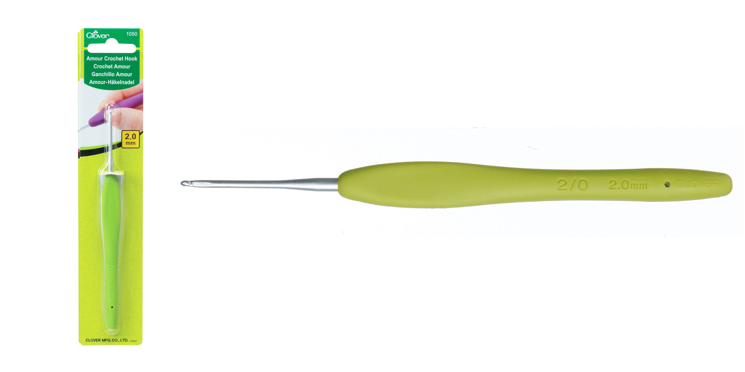 Clover Amour, 2,0 mm heegelnõel ergonoomilise käepidemega